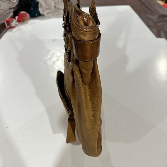 B. Makowsky Brown Tan Leather Shoulder Hobo Bag - Picture 3 of 16